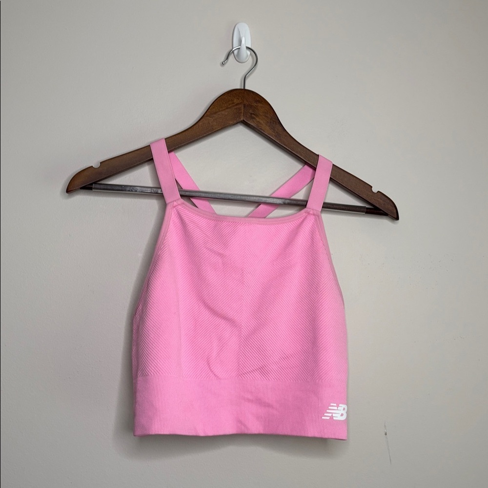New Balance Racerback Longline Sports Bra Light Support Pink Large
